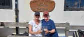 Alison Corkill and Susan Bridgeman celebrate completing the coast-to-coast walk