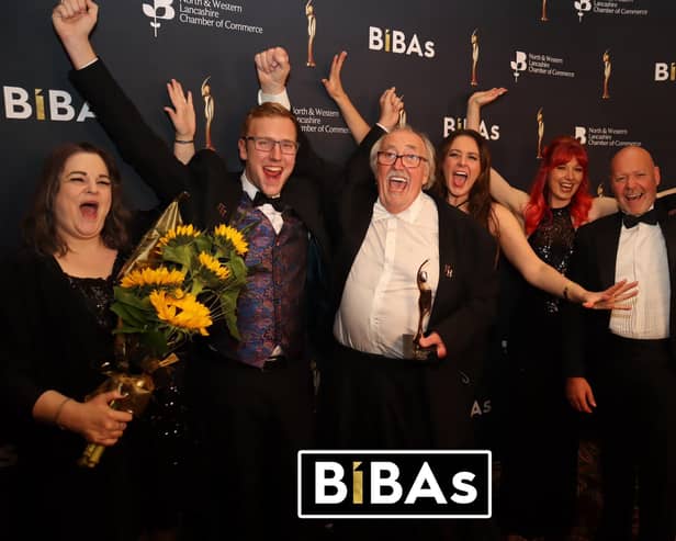 A joyful Holland Hall team: Joanne Denton, Daniel Martin, owner Bill Kenyon, digital consultant Lucy Sharrock, Abi Anglesea and chief executive Bevan Middleton