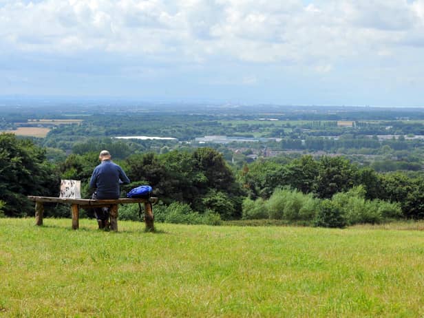 A view over the countryside on a sunny day from Beacon Country Park, Up Holland.