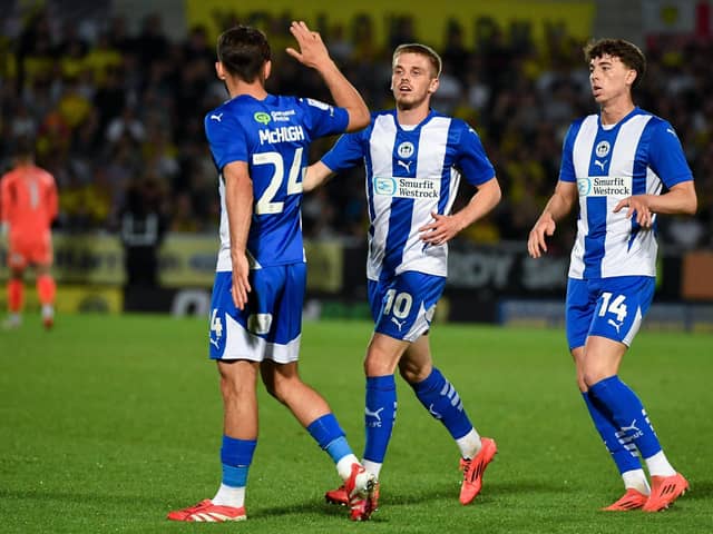 Ronan Darcy gets the congratulations following his goal at Burton