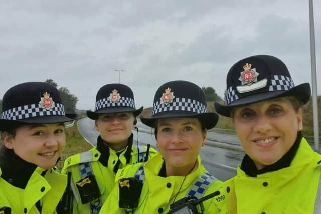 Wigan district commander Chief Supt Emily Higham (right) on Westwood Way with the tutor unit enforcing traffic speeding regulations