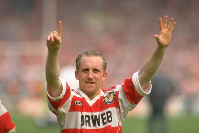 Edwards during his time with Wigan (Credit: Shaun  Botterill/Allsport)