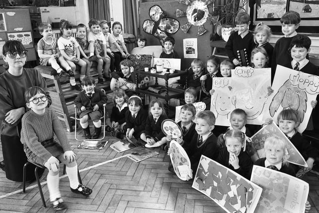 Younger pupils with their artwork at Beech Hill Primary School on Tuesday 10th of March 1992.