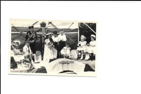 Regal retinue: Pictured during the crowning ceremony (left to right) Billy Johnson is the Duke of Edinburgh, Queen Ann Bentham, Jim Bentham (Ann's brother) and Roy Hayward are attendants together with Jean Eccleston, Barbara Johnson and Eileen Topping.