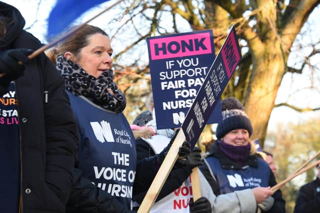 A nurses' picket outside Wigan Infirmary on the last occasion of RCN strike action in February 2023