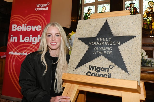 Olympic athlete Keely Hodgkinson with her Believe Star at Leigh Town Hall.