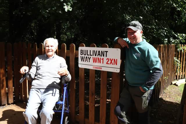 Michael Bullivant, right with father Stan at the new access path to Worthington Lake