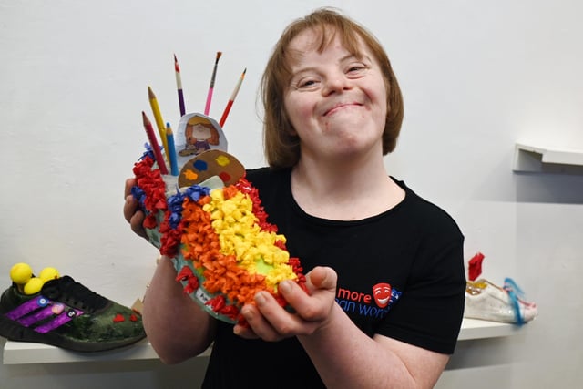 Amy Bond with her decorated shoe.