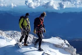 Bobby and Marie hiking up Triglav, the highest mountain in Slovenia