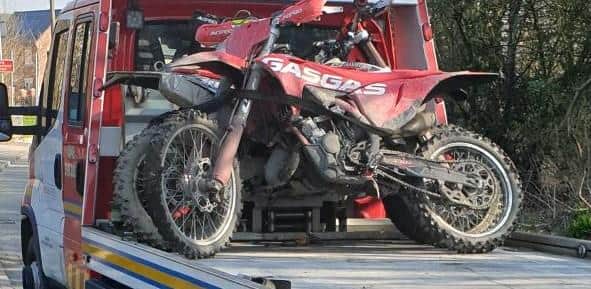 One of the off-road bikes seized by police at Bickershaw
