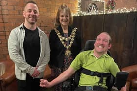 Alex and Haydn with the Mayor of Wigan Coun Jenny Bullen
