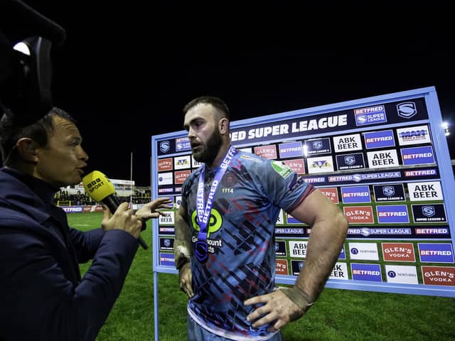 Wigan's Kaide Ellis is interviewed after winning the Betfred Player of the Match award after victory over Castleford