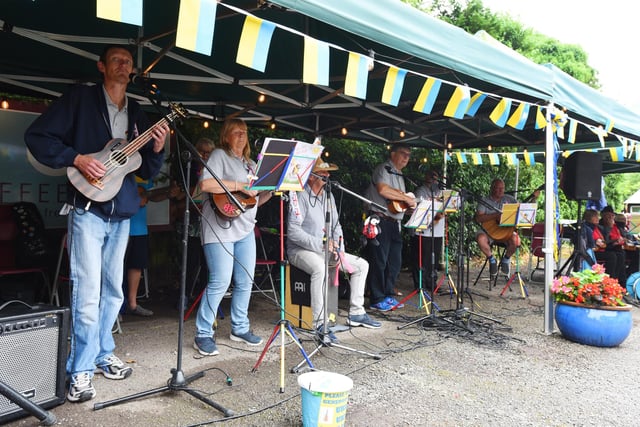 WIGAN - 23-07-22  A variety of musicians and ukulele groups took part in the Ukraineulele, a ten-hour marathon to raise funds for the Ukraine charity appeal, held at Coffee Etc, Parbold.