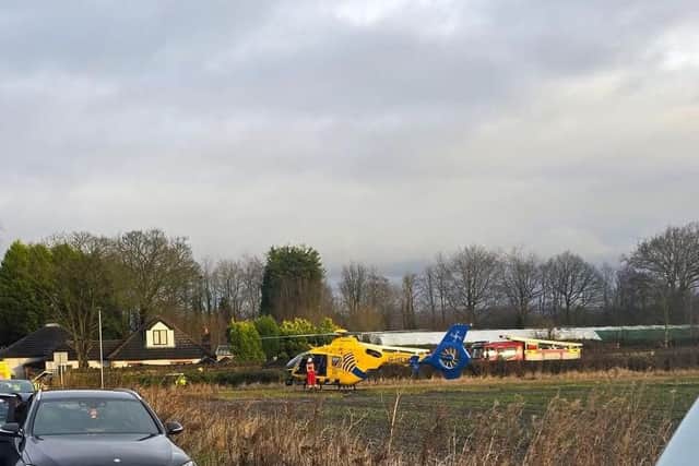 The air ambulance was spotted near the scene