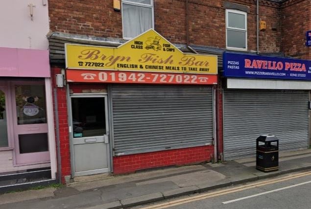 Bryn Fish Bar on Wigan Road, Ashton-in-Makerfield, has a current 5 star rating