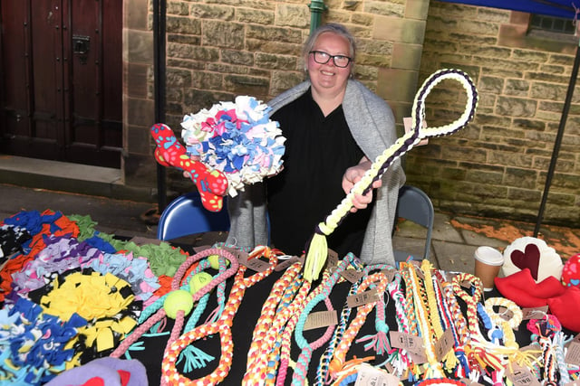 Sue Morley of B and L Homemade Dog Toys, using recycled materials