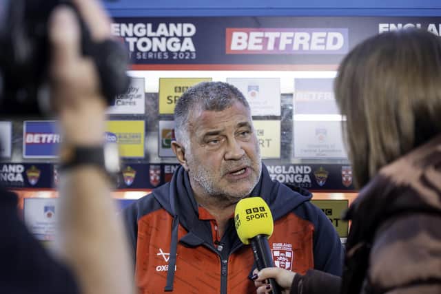 England coach Shaun Wane interviewed after his side's victory over Tonga