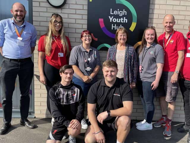 Staff from Leigh Youth Hub and Wigan Youth Zone with Coun Jenny Bullen