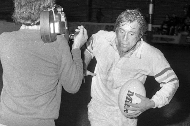 A scene from television series "Fallen Hero" filmed at Central Park on Monday 31st of July 1978 starring Del Henney as Gareth Hopkins a Welsh rugby union player who turns down the chance of an international cap and goes north to rugby league for cash. The script was by Wigan writer Brian Finch.
