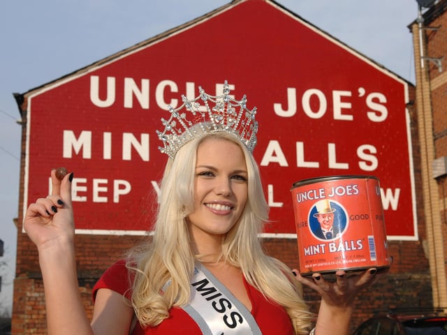 Miss England Jessica Linley at the William Santus & Co Uncle Joe's Mint Ball factory during her visit to Wigan to promote the new Miss Wigan contest