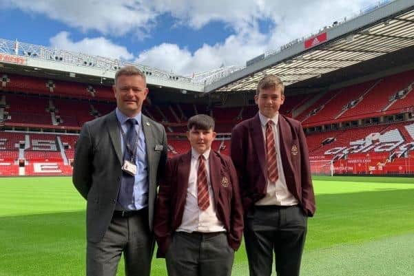 Alfie and Alfie, pictured with Mr J Haseldine, Executive Headteacher, spoke to over 100 adults at Old Trafford, on behalf of over 4000 pupils aged 3-18 that the Foundation works with, about how their confidence, leadership and motivation to help other pupils has grown as a result in participating in the Foundations programme at Dean Trust Wigan.