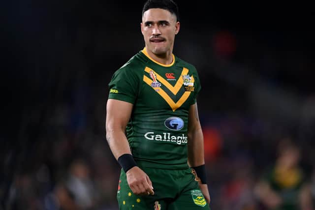 Valentine Holmes and Australia are in World Cup final action on Saturday (Photo by Gareth Copley/Getty Images)