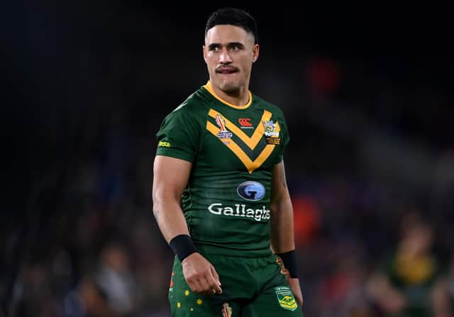 Valentine Holmes and Australia are in World Cup final action on Saturday (Photo by Gareth Copley/Getty Images)