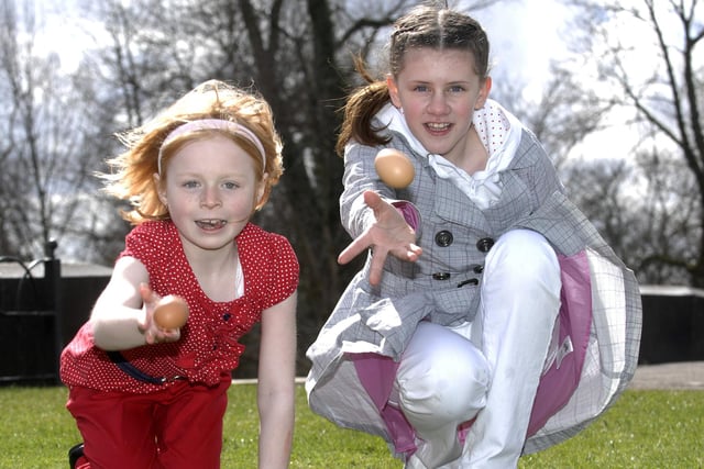 2010 - Youngsters in the centre of Wigan took part in Easter activities in Mesnes Park over the Bank Holiday Weekend.
Pictured at the Egg rolling centre are Charlotte, left and Leah