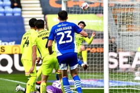 James Carragher's header finds the roof of the Rotherham net