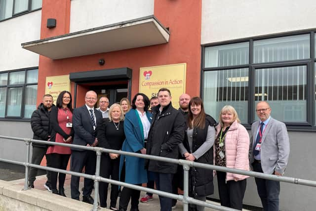 Coun Dane Anderton, Karen Cox and representatives of the Leigh Innovation Board.