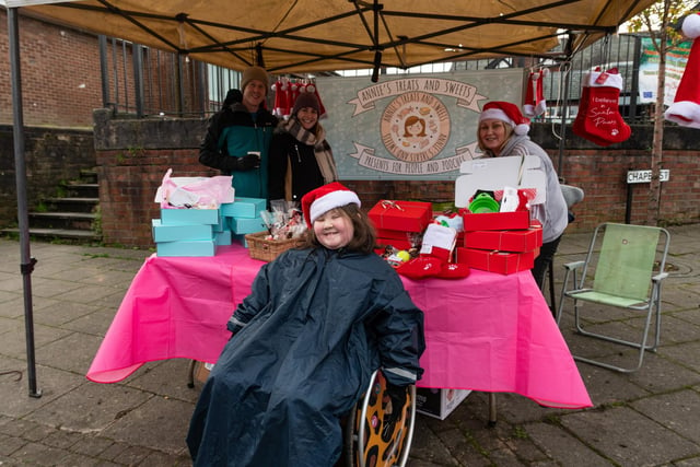 Annie Pickup and her stall with Tom and Molly Yates, Michelle Pickup at Pemberton Christmas Market