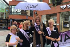 MP Yvonne Fovargue with Waspi campaigners in Wigan town centre in 2016