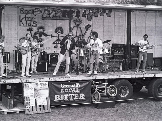 A rock concert held on Ince playing fields. The band Ram Sammy is on stage