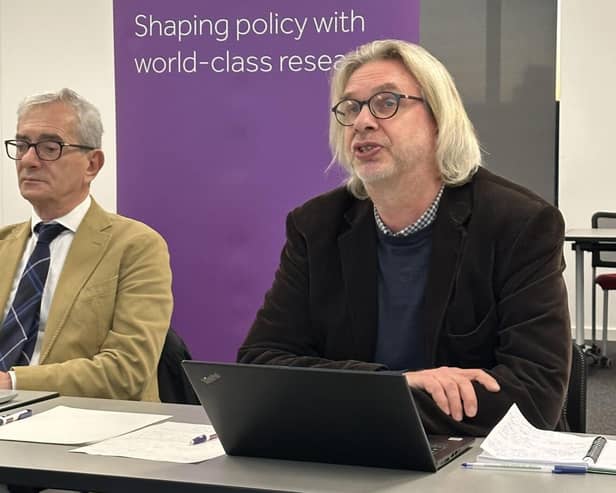 Prof Martie van Tongeren (right) and Prof Pierluigi Cocco addressing the All-Party Parl