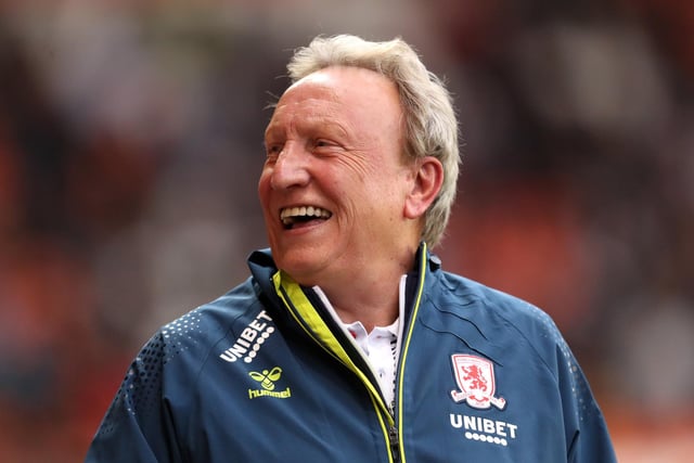 BLACKPOOL, ENGLAND - AUGUST 11: Neil Warnock, former manager of Middlesborough, reacts prior to the Carabao Cup First Round match between Blackpool and Middlesborough at Bloomfield Road on August 11, 2021 in Blackpool, England. (Photo by Lewis Storey/Getty Images)
