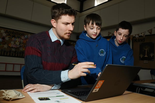 Digital Leaders from Year Five and Year Six pupils at Winstanley Community Primary School, Wigan, host teachers from different primary schools in the Wigan borough and run a computer coding training session about Micro:bits and how to get started with a free starter kit.