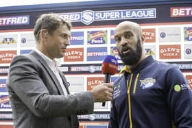 Sky Sports' Jon Wilkin interviews Leeds's coach Jamie Jones-Buchanan