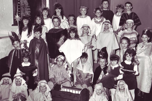 Pupils of St. David's Primary School, Haigh, who performed their nativity play in 1988.