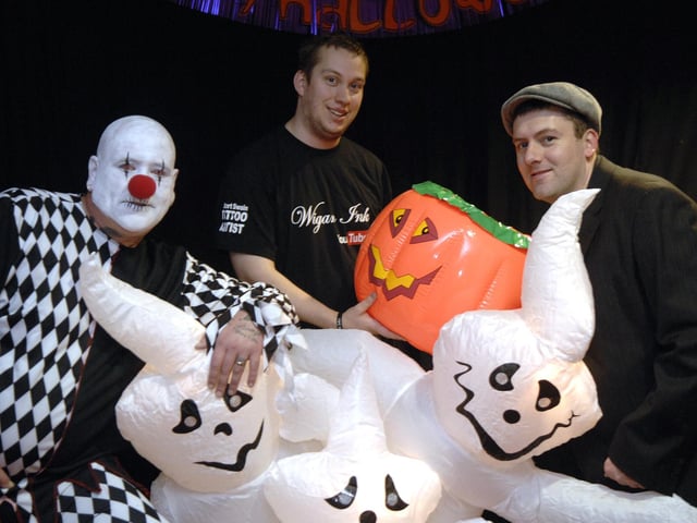 Pals Stuart Swain and Jimmy O'Neill, pictured with singer David Cartwright, centre, hosted a Halloween night at St Cuthbert's Rugby Club in aid of Breast Cancer Research
