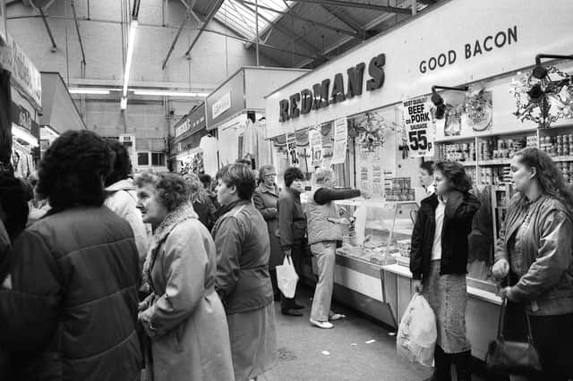Redmans in a very busy old Wigan market hall in December 1987