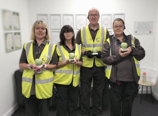 Spinning Gate shopping centre staff Brenda Sharrock, Pam Evans, David Williamson and Sue Siddall celebrate a fifth Green Apple Award