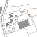A red line describes the unused land wanted for the dog training school. Mossy Lea Road runs from top to bottom on the left of the picture
