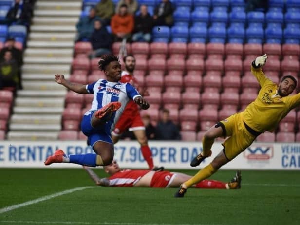 Ivan Toney in action during his loan spell with Latics
