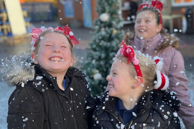 Pupils have festive fun at the Winter Wonderland celebration party at Hindsford CE Primary School, Atherton.