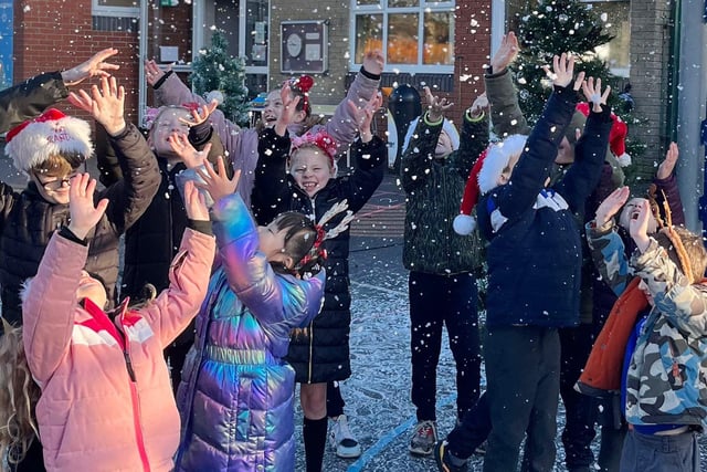 Pupils have festive fun at the Winter Wonderland celebration party at Hindsford CE Primary School, Atherton.