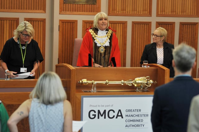 The new Mayor Coun Marie Morgan in the Council Chamber as former Mayor Coun Yvonne Klieve, right, looks on.