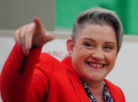 Labour's Ashley Dalton celebrates after being declared the winner in the West Lancashire by-election at Burscough Racquet and Fitness Centre in Ormskirk, Lancashire.
