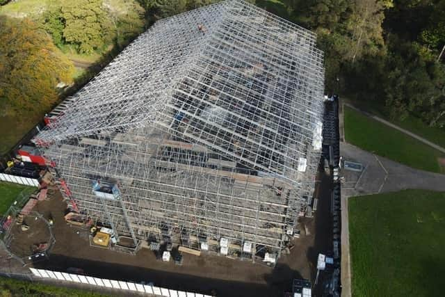 An aerial view of the work going on at Haigh Hall