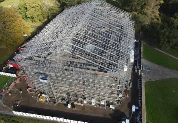 An aerial view of the work going on at Haigh Hall