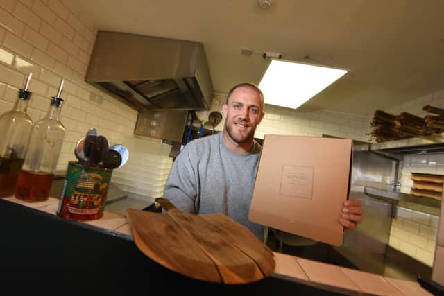 Former Wigan Warrior player Lee Mossop in his pizzeria, The Upper Crust, by The Old Bank coffee and wine bar, Orrell.